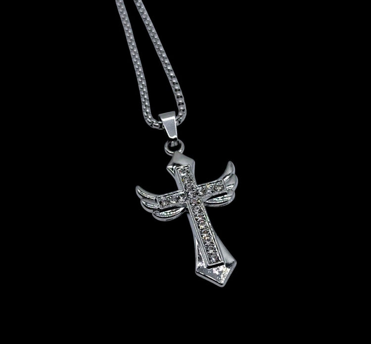 Crystal Wing Cross Necklace - Twel2Three