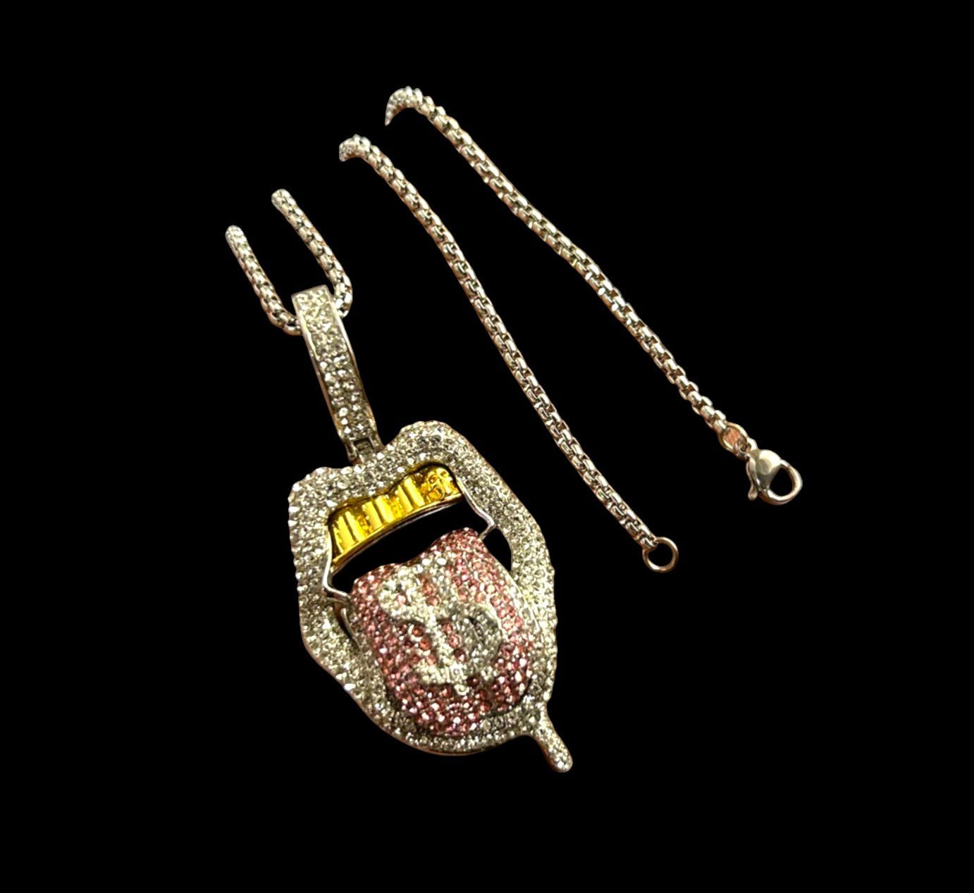 Iced Out Dollar Tongue Necklace - Twel2Three