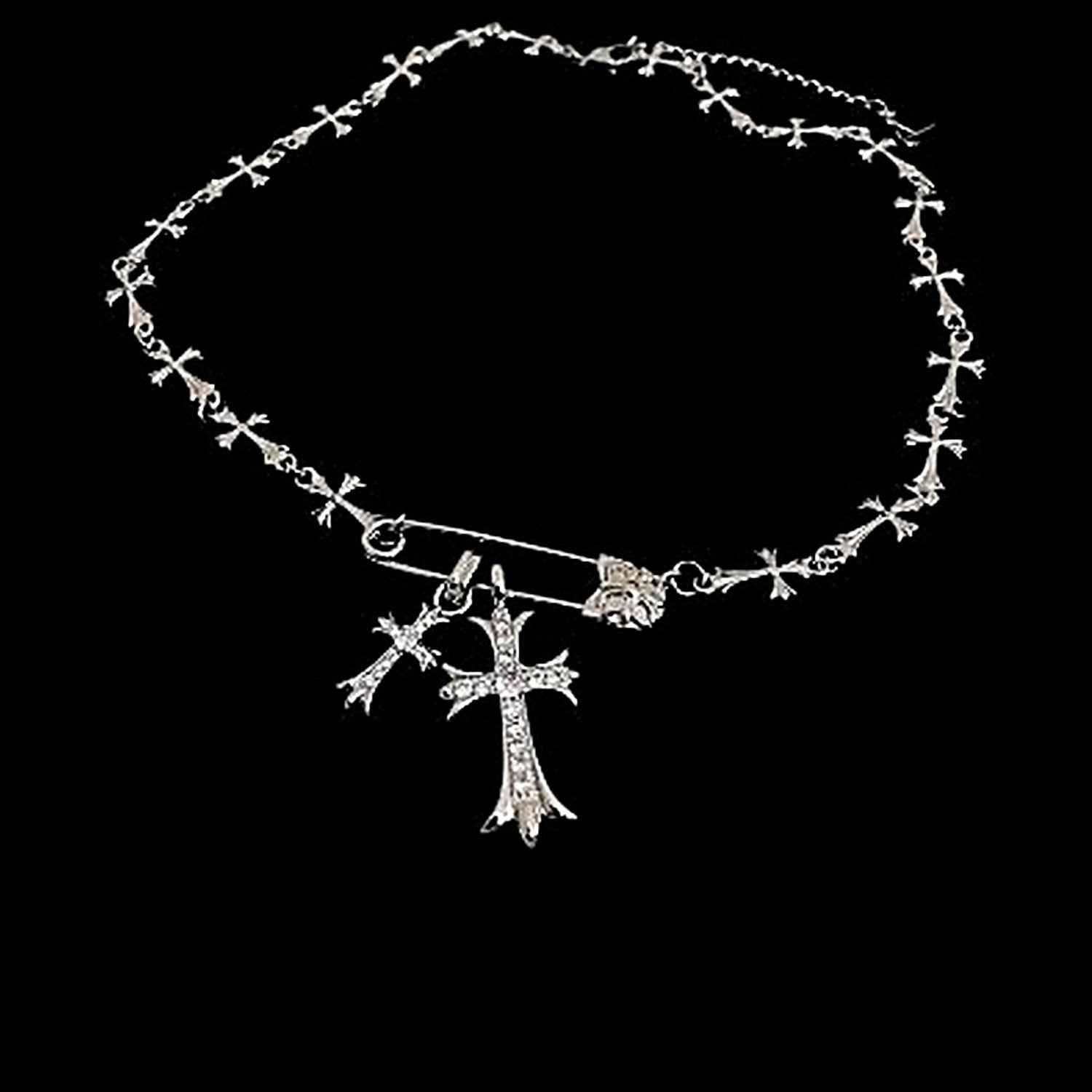 Safety Pin Double Cross Necklace - Twel2Three