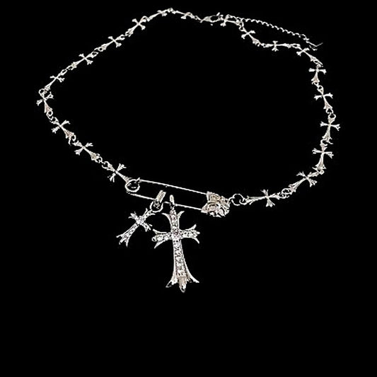 Safety Pin Double Cross Necklace - Twel2Three