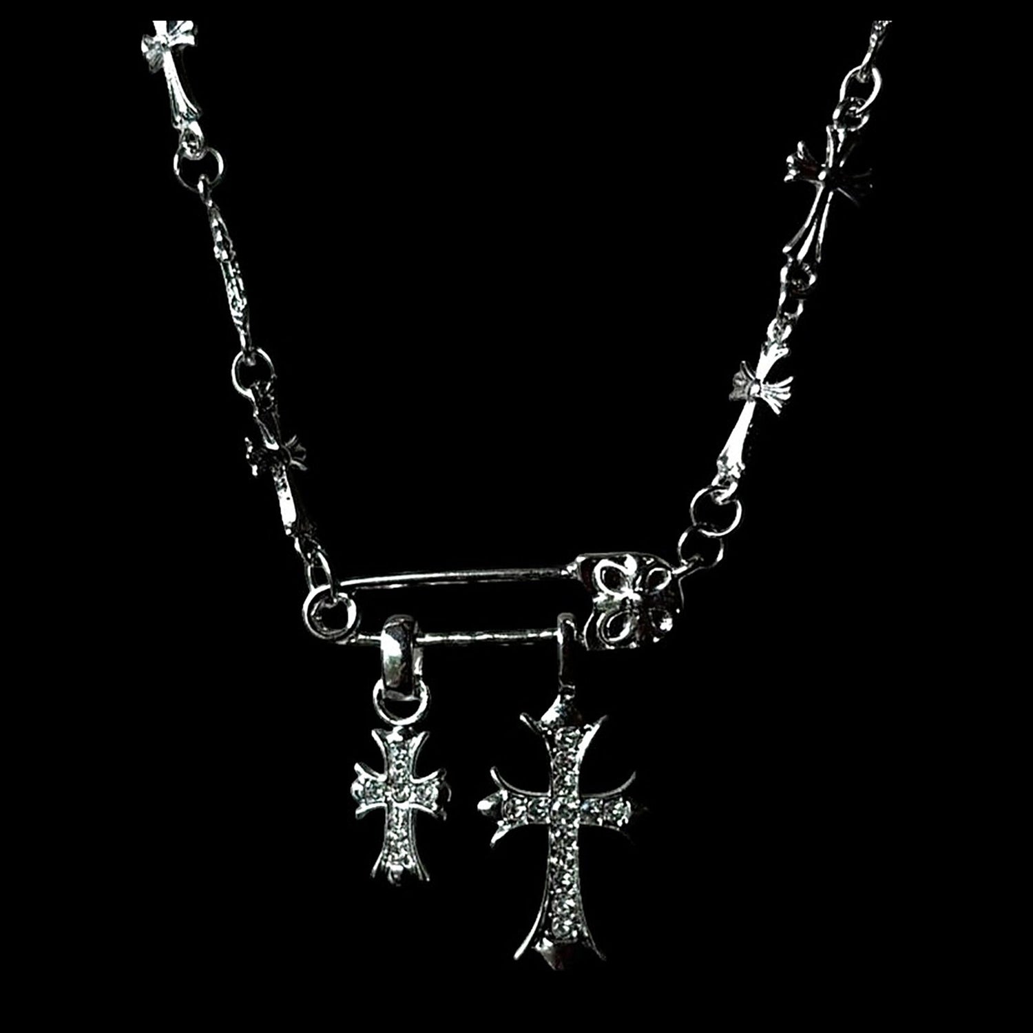 Safety Pin Double Cross Necklace - Twel2Three
