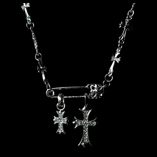 Safety Pin Double Cross Necklace - Twel2Three