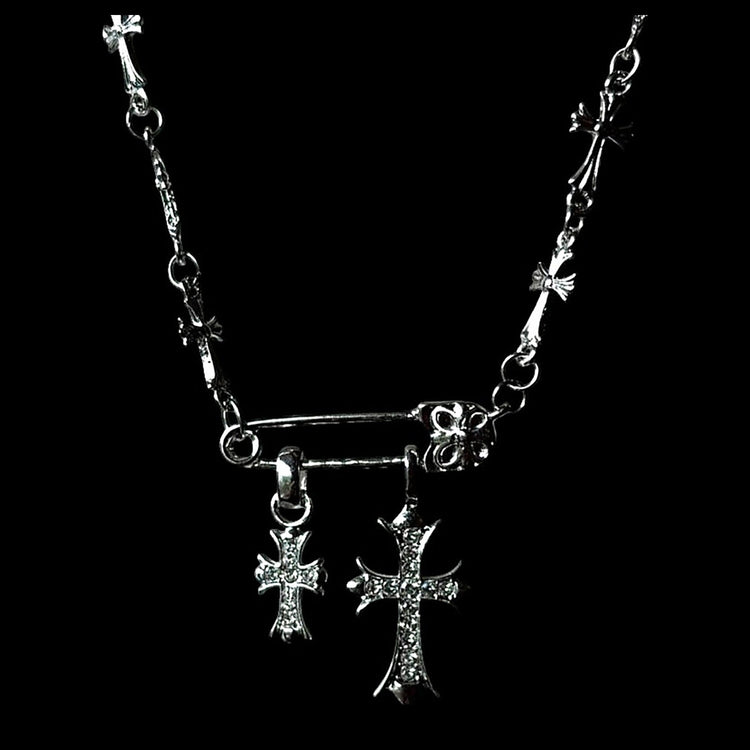 Safety Pin Double Cross Necklace - Twel2Three